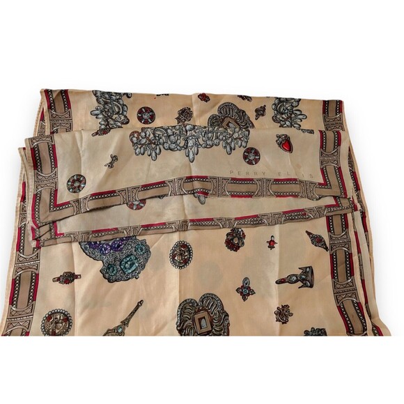 Antique Luxury Design Light Brown & Red Wine Rectangular Scarf 62” X 16” Unisex - Picture 5 of 8